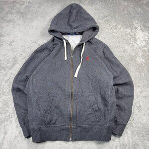 Polo Ralph Lauren Fleece Hoodie Full Zip Thermal Hood Gray Preppy Minimalist XL